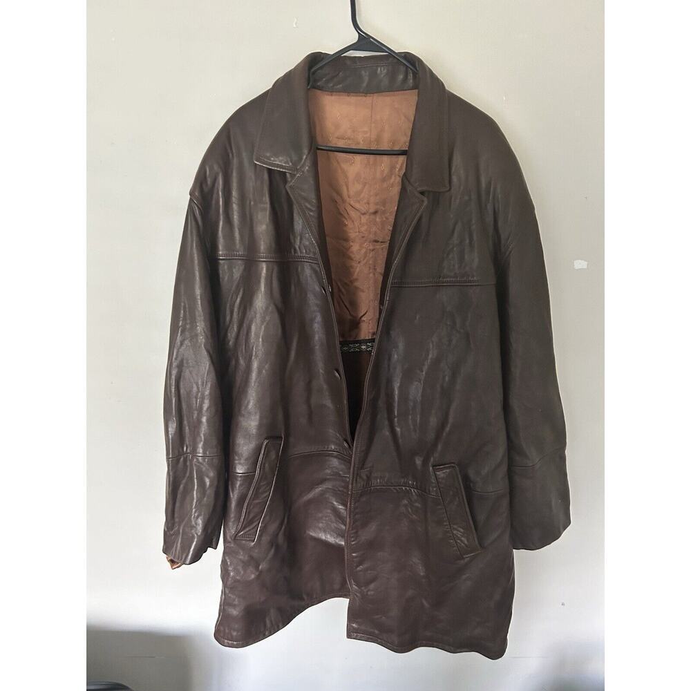 Rochester Big And tall Coat Leather Vintage Car Coat Brown xl Tall - Picture 3 of 5